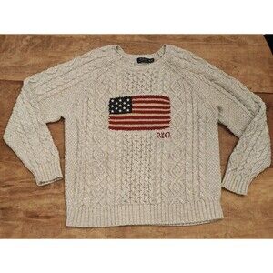 Polo Ralph Lauren Aran-Knit Flag Sweater Men's XXL Gray
